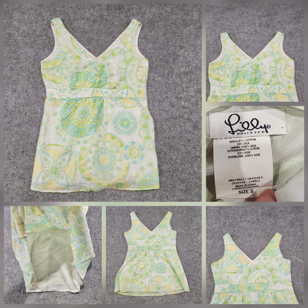 Lilly Pulitzer Jesse Fountain of Youth Womens S Small Floral Silk Sleeveless Top